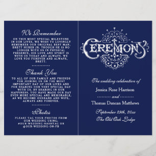 Ceremonisprogrammet elegant Navy Blue & White Bröl