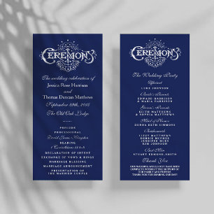 Ceremonisprogrammet elegant Navy Blue & White Bröl Program