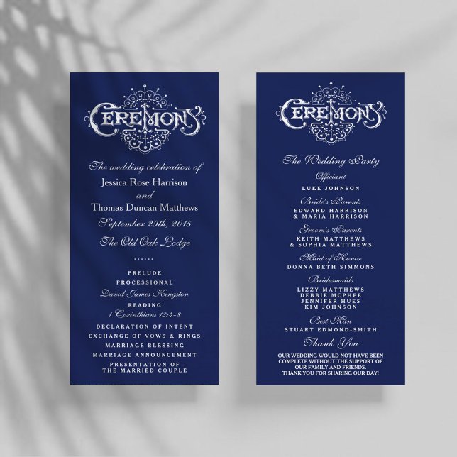 Ceremonisprogrammet elegant Navy Blue & White Bröl Program (Skapare uppladdad)