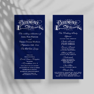 Ceremonisprogrammet elegant Navy Blue & White Bröl Reklamkort