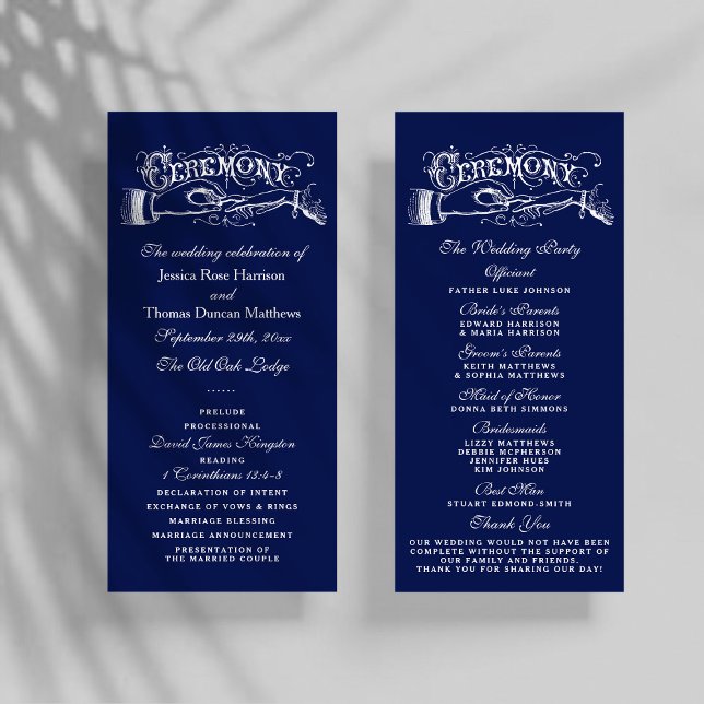 Ceremonisprogrammet elegant Navy Blue & White Bröl Reklamkort (Skapare uppladdad)