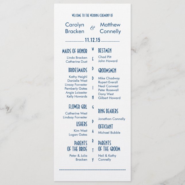 Ceremonisprogrammet Navy Blue Modern Bröllop Program (Framsida)