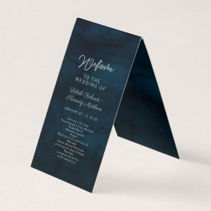 Ceremonisprogrammet Navy Luster Silver Blue Bröllo Kort