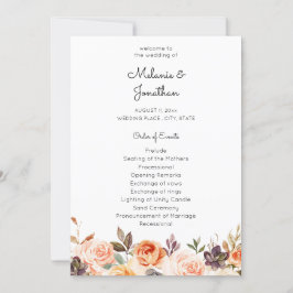 Ceremonisprogrammet  och Peach Blommigt Bröllop Inbjudningar