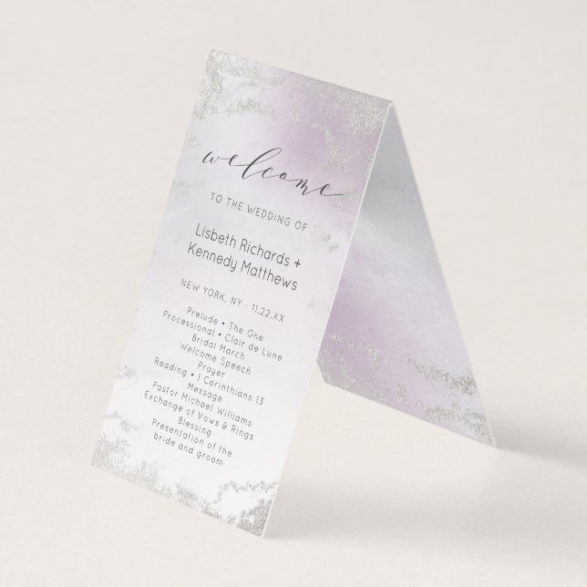 Ceremonisprogrammet Ombre Light Lila Silver Bröllo Kort (Framsida)