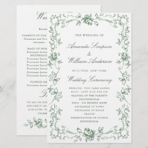 Ceremonisprogrammet renaissance Ornate Grönt Bröll