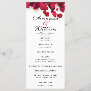 Ceremonisprogrammet röd ros Petals Bröllop Program