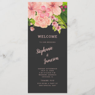 Ceremonisprogrammet rosa & Peach Blommigt Bröllop Program