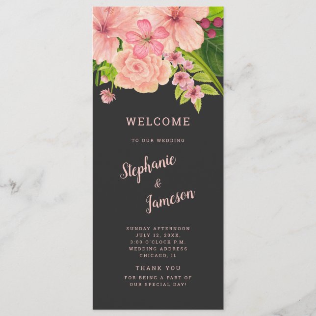 Ceremonisprogrammet rosa & Peach Blommigt Bröllop Program (Framsida)