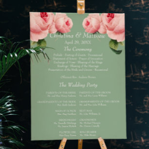 Ceremonisprogrammet Rosa ros sage vintage bröllop Poster
