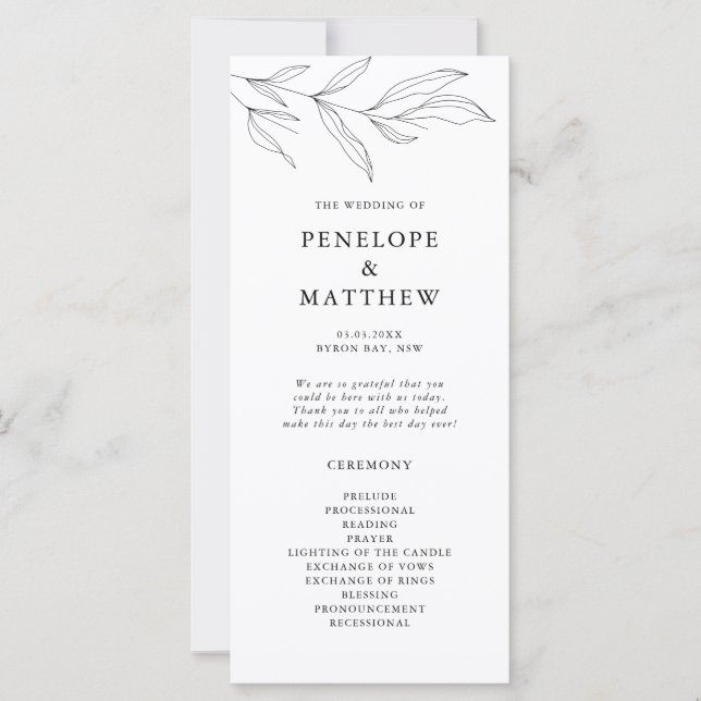 Ceremonisprogrammet Teckning Foliage Löv Bröllop (Framsida)