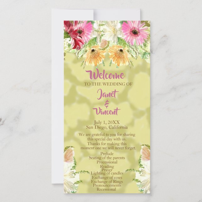 Ceremonisprogrammet Wildblomma Guld Bröllop (Framsida)