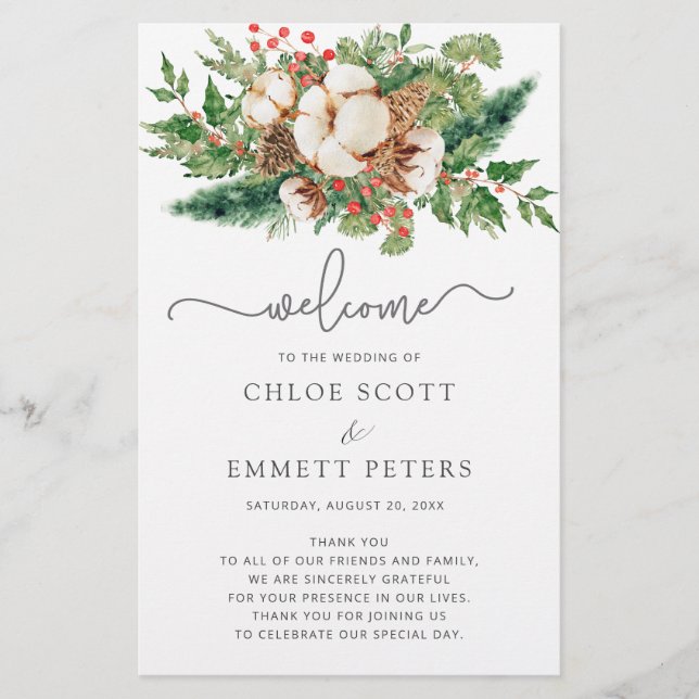 Ceremonisprogrammet Winter Botanical Grey Bröllop (Framsida)