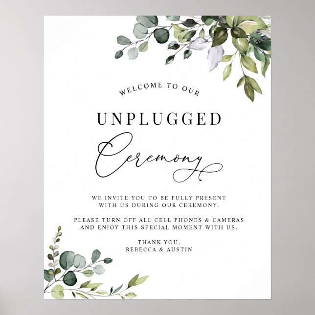 Ceremony Eucalyptus Greenery Bröllop utan nätanslu Poster (Framsidan)
