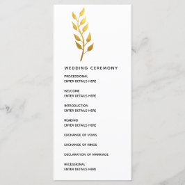 Ceremony Guld Löv Botanical Bröllop Program