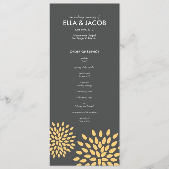 Ceremony-programmet / Posal Petals / Sunshine Program (Framsida)