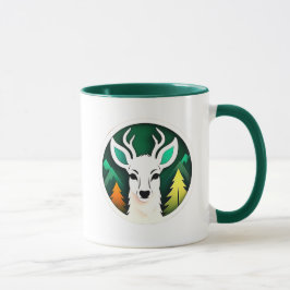 Cerf blanc stylisée sur fond d'une forêt. mugg