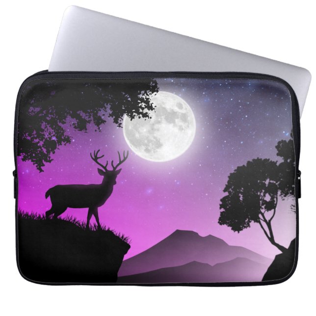 Cerf sous la lune violet laptop fodral (Framsidan)