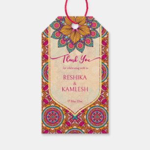 Cerise mandala rangoli bröllop personlig namn presentetikett