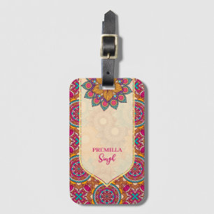 Cerise mandala rangoli etnisk mönster vibrant bagagebricka
