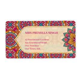 Cerise mandala rangoli etnisk mönster vibrant fraktsedel