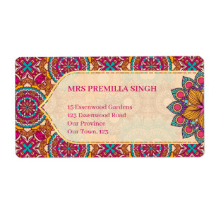 Cerise mandala rangoli etnisk mönster vibrant fraktsedel