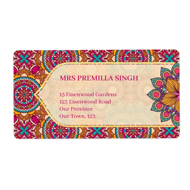 Cerise mandala rangoli etnisk mönster vibrant fraktsedel (Framsidan)