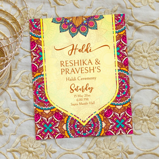 Cerise mandala rangoli joint haldi-inbjudan (Skapare uppladdad)