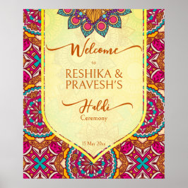 Cerise mandala rangoli joint haldi-välkomsttecken poster