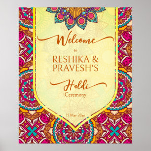 Cerise mandala rangoli joint haldi-välkomsttecken poster