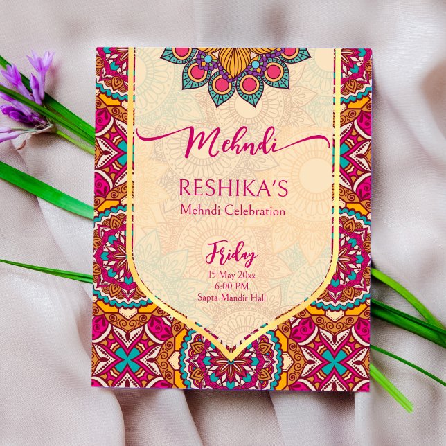 Cerise mandala rangoli mehndi budgetinbjudan (Skapare uppladdad)