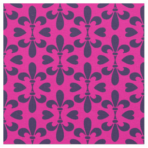 Cerise Rosa and Deep Blue Heraldic Fleur-de-Lys Tyg