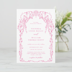 Cerise Rosa Victorian Ram Bröllop Inbjudningar
