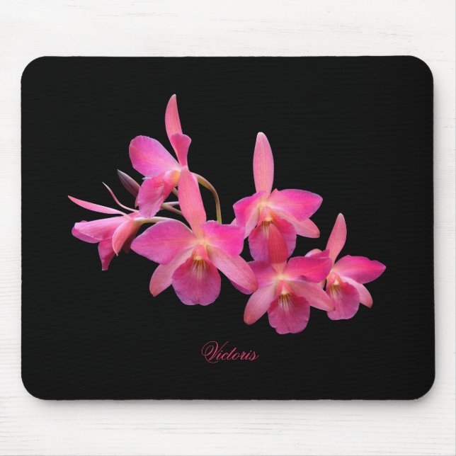 Cerise, Shock rosa, Red, Orchids Black Mouse Pad Musmatta (Framsidan)