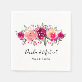 Cerise Watercolor Blommigt Cocktail Napkin Pappersservett