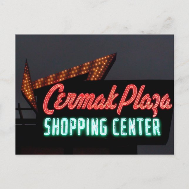 Cermak Plaza, Neon skriver in Berwyn Il. Vykort (Framsida)