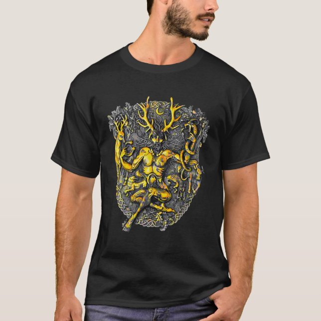 Cernunnos Hjort Horned Celtic God T Shirt (Framsida)