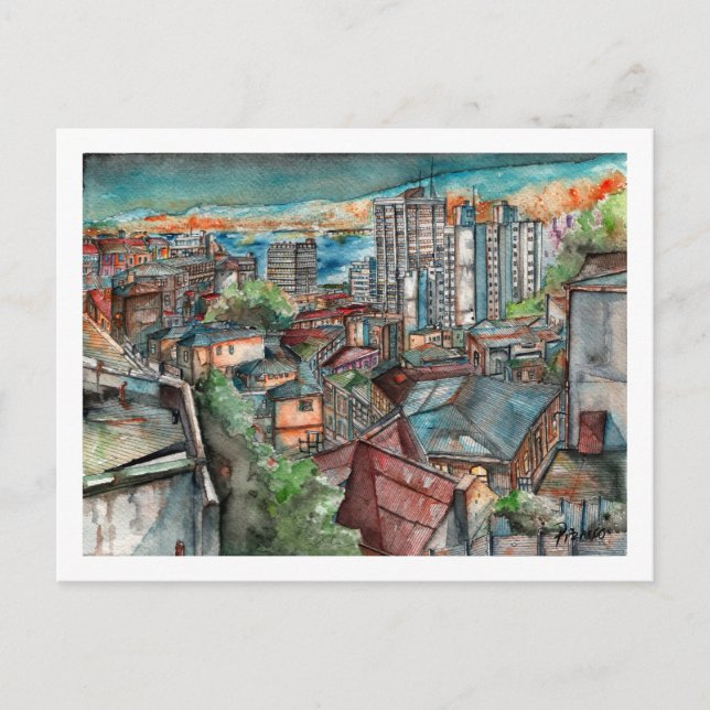 Cerro Concepción de noche (Acuarela). Vykort (Framsida)