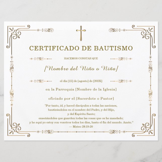 Certificado de Bautismo Elegante (Framsida)