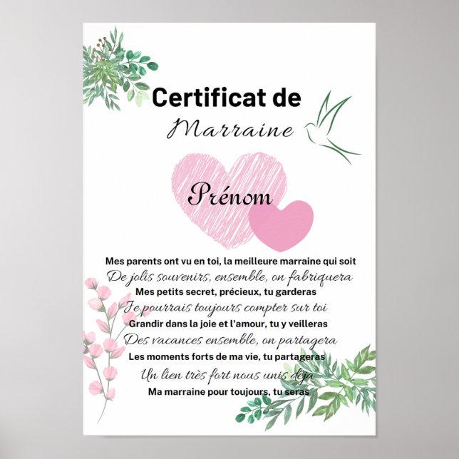 Certificat de Marraine Poster (Framsidan)