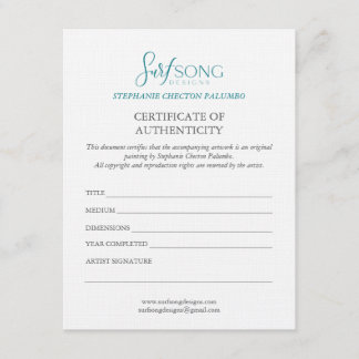 Certificate of Authenticity For Artwork Inbjudningar