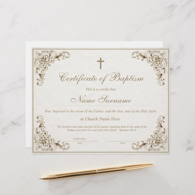 Certificate of Baptism, Baby Dedication (Fram/Back In Situ)