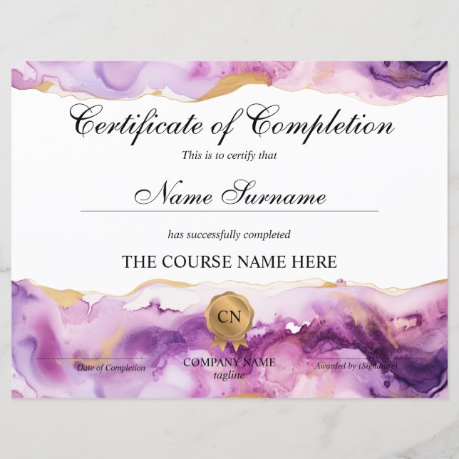 Certificate of Completion Award Course Beauty (Framsida)