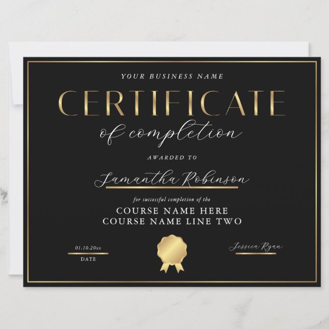 Certificate of Completion Black & Gold Badge Award (Framsida)