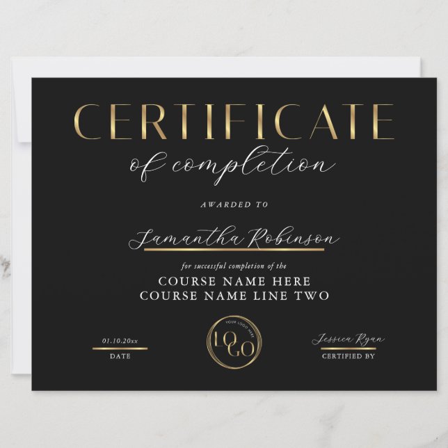 Certificate of Completion Black & Gold Logo Award (Framsida)