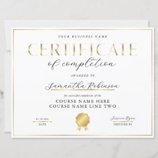 Certificate of Completion Elegant Gold Badge Award