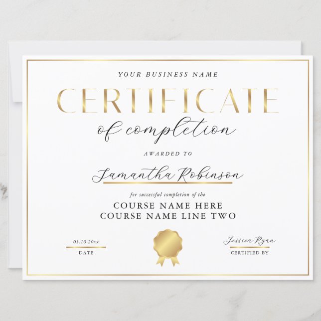 Certificate of Completion Elegant Gold Badge Award (Framsida)