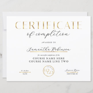 Certificate of Completion Gold Logo Course Award