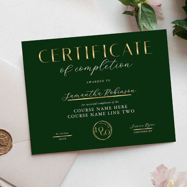 Certificate of Completion Green & Gold Logo Award (Skapare uppladdad)