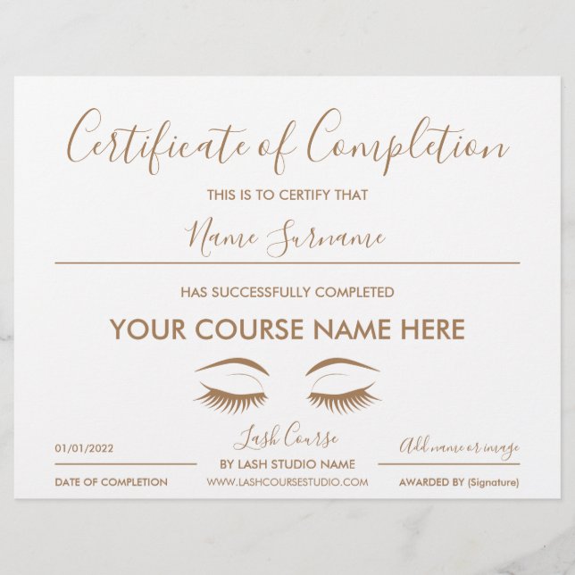certificate of completion lash course (Framsida)